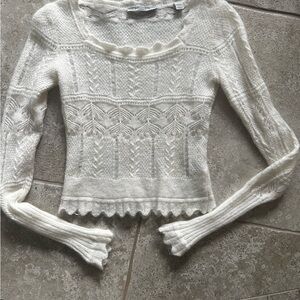 AllSaints Vanessa Scalloped Scoop Neck Knit Top Chalk